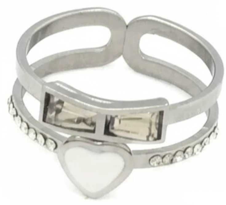 Anillo de acero quirurgico corazon blanco con cubic y strasses